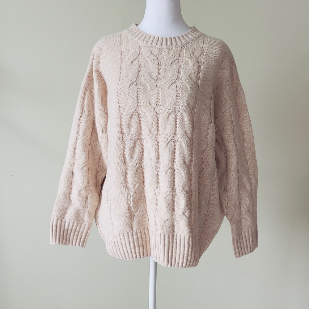 Dazy Solid Cable Knit Drop Shoulder Sweater,Long … - image 5